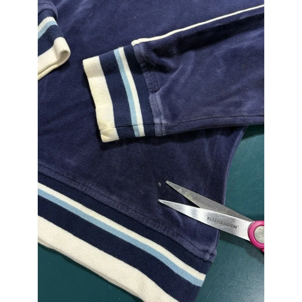Vintage Nike Velour Tracksuit Womens M Blue Striped Jacket Pants Set Velvet Y2K